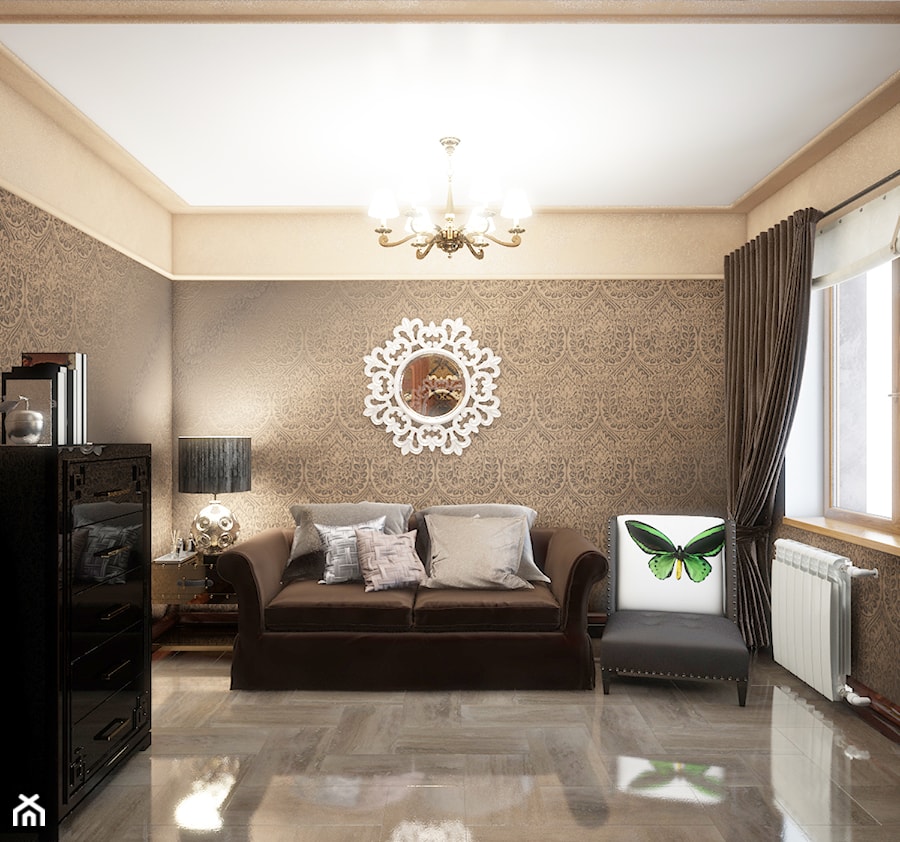Średnie z sofą beżowe brązowe biuro, styl glamour - zdjęcie od Gerasim Trubchik