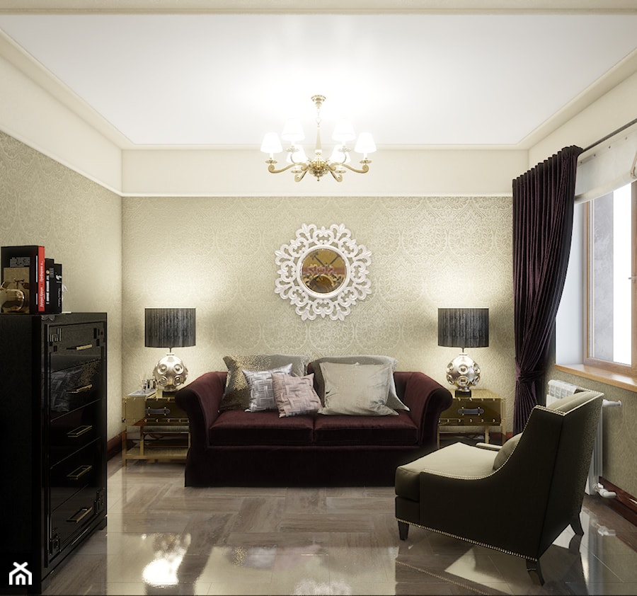 Średnie w osobnym pomieszczeniu z sofą beżowe biuro, styl glamour - zdjęcie od Gerasim Trubchik