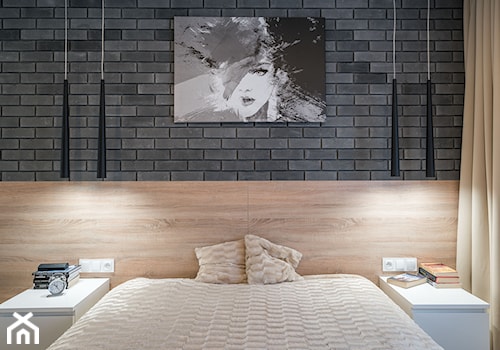 Kościańska sypialnia - Duża brązowa czarna sypialnia, styl nowoczesny - zdjęcie od Carolineart