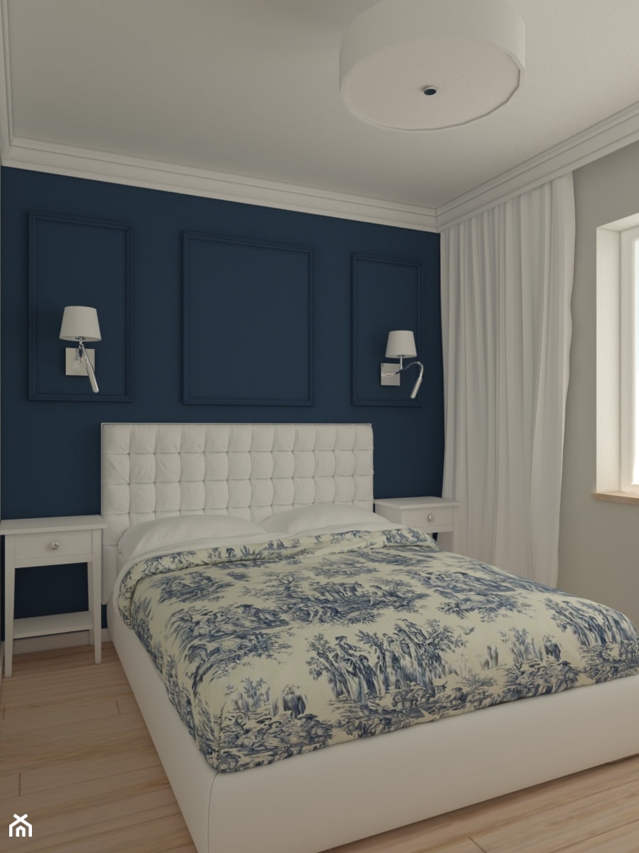 Sypialnia mieszkanie prywatne Wrocław - Średnia niebieska szara sypialnia, styl nowoczesny - zdjęcie od Carolineart