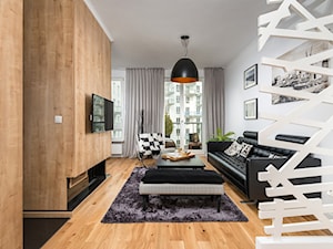 Nowoczesne mieszkanie z drewnem w roli głównej - Średni biały salon, styl nowoczesny - zdjęcie od GALERIE VENIS