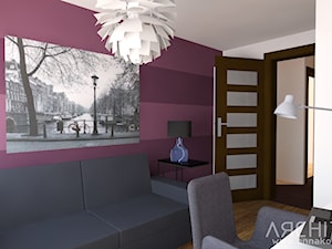 PROMIENNY SALON - Średnia biała fioletowa różowa z biurkiem sypialnia, styl nowoczesny - zdjęcie od Architekt Anna Maj