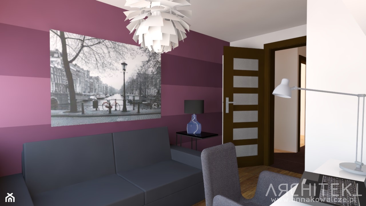 PROMIENNY SALON - Średnia biała fioletowa różowa z biurkiem sypialnia, styl nowoczesny - zdjęcie od Architekt Anna Maj - Homebook