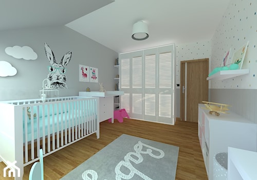 DOM W CHORZOWIE - Duży biały szary pokój dziecka dla niemowlaka dla chłopca dla dziewczynki, styl nowoczesny - zdjęcie od Architekt Anna Maj
