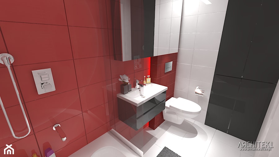 Czerwona łazienka - Łazienka, styl nowoczesny - zdjęcie od Architekt Anna Maj