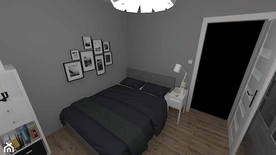BIEL, CZERŃ I SZAROŚĆ - Mała szara sypialnia, styl nowoczesny - zdjęcie od Architekt Anna Maj