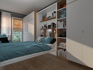 NOWOCZESNE MIESZKANIE W CHORZOWIE - Mała biała szara sypialnia, styl nowoczesny - zdjęcie od Architekt Anna Maj