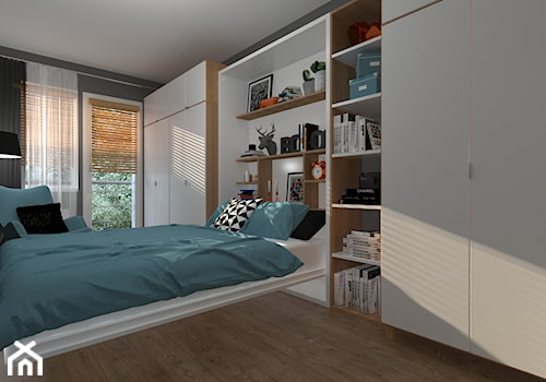 NOWOCZESNE MIESZKANIE W CHORZOWIE - Mała biała szara sypialnia, styl nowoczesny - zdjęcie od Architekt Anna Maj