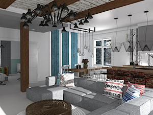 Mieszkanie prywatne Konstancin - Duży biały salon z kuchnią z jadalnią, styl skandynawski - zdjęcie od CKkwadrat