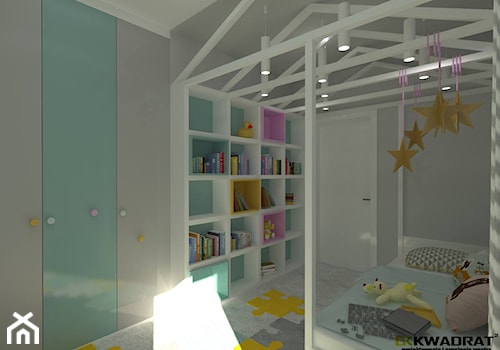 Pokój dziecięcy z łazienką - Mały szary pokój dziecka dla dziecka dla chłopca dla dziewczynki, styl skandynawski - zdjęcie od CKkwadrat