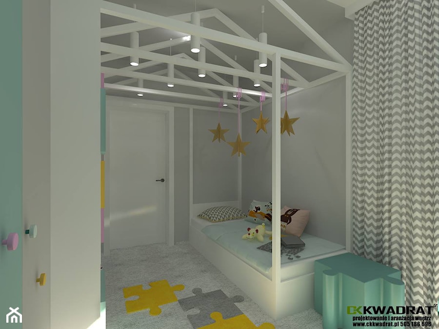 Pokój dziecięcy z łazienką - Mały szary pokój dziecka dla dziecka dla chłopca dla dziewczynki, styl nowoczesny - zdjęcie od CKkwadrat
