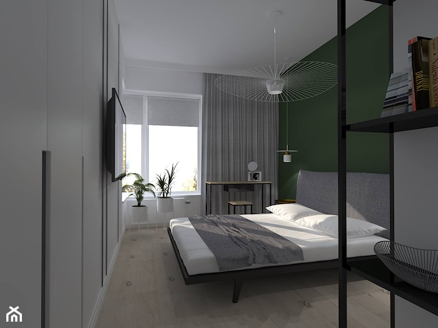 Minimalizm i nowoczesność - Mała szara zielona z biurkiem sypialnia, styl nowoczesny - zdjęcie od CKkwadrat