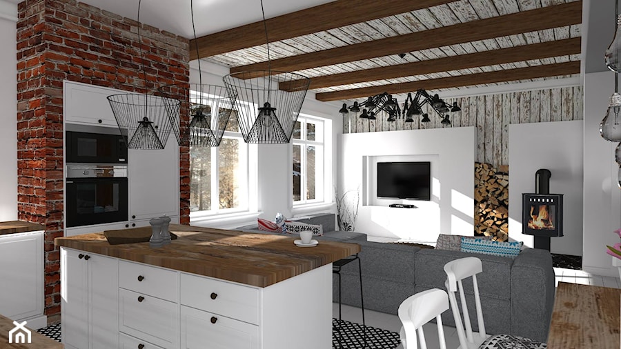 Mieszkanie prywatne Konstancin - Średni biały salon z kuchnią z jadalnią, styl skandynawski - zdjęcie od CKkwadrat