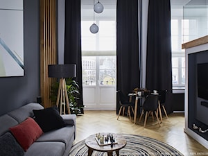 Apartament - Średni biały czarny szary salon z jadalnią, styl nowoczesny - zdjęcie od CKkwadrat