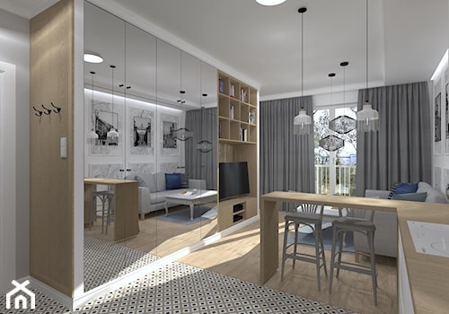 Ekskluzywna Kawalerka - Średni biały salon z kuchnią z jadalnią, styl nowoczesny - zdjęcie od CKkwadrat