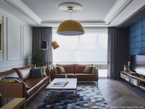 Dom - Średni biały niebieski szary salon, styl nowoczesny - zdjęcie od CKkwadrat