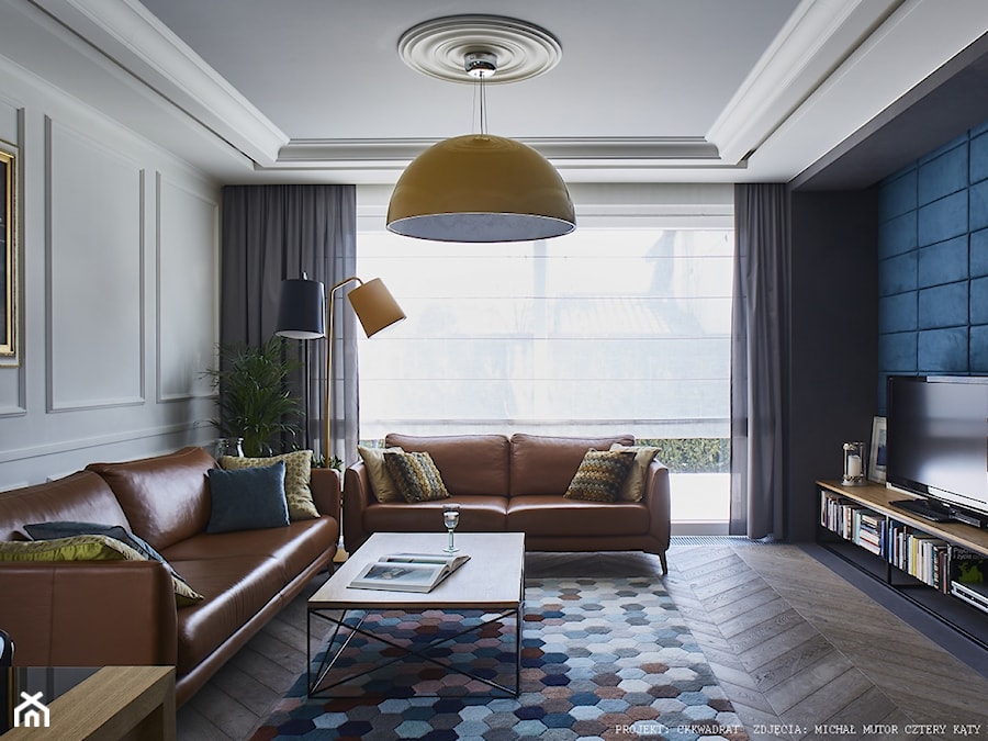 Dom - Średni biały niebieski szary salon, styl nowoczesny - zdjęcie od CKkwadrat