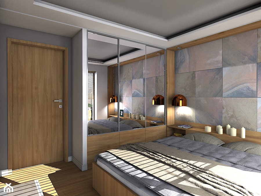Mieszkanie prywatne Warszawa Ursynów - Średnia beżowa szara sypialnia, styl minimalistyczny - zdjęcie od CKkwadrat