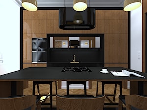 Mieszkanie w kamienicy - Średnia otwarta z salonem biała czarna z zabudowaną lodówką z nablatowym zlewozmywakiem kuchnia jednorzędowa z oknem z kompozytem na ścianie nad blatem kuchennym, styl nowoczesny - zdjęcie od CKkwadrat