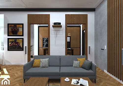 Mieszkanie w kamienicy - Średni biały szary salon z kuchnią, styl nowoczesny - zdjęcie od CKkwadrat