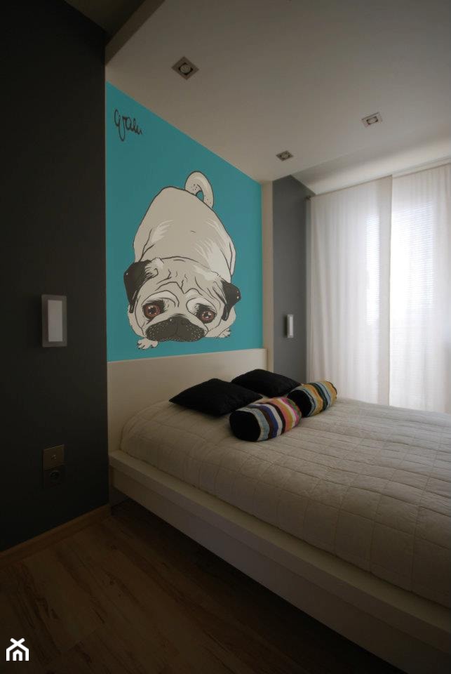 mieszkanie Koszalin - Średnia czarna niebieska sypialnia, styl minimalistyczny - zdjęcie od Fabrykawnetrz - Homebook