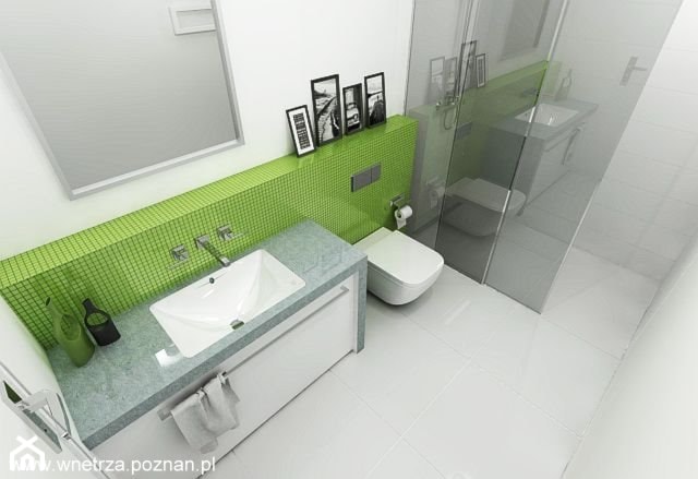 Łazienka z zieloną mozaiką (2 wersje projektu) - Łazienka, styl nowoczesny - zdjęcie od APA ARCHES sp. z o.o. sp.k.