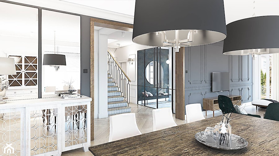Dom dla rodziny - Średni biały szary salon z jadalnią, styl nowoczesny - zdjęcie od BEZ CUKRU studio projektowe