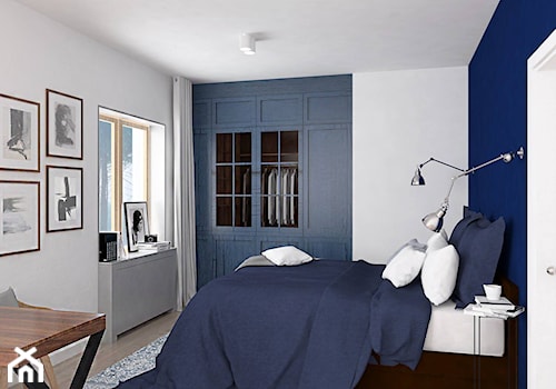 Mieszkanie w gdańskiej kamienicy - Średnia biała niebieska z biurkiem sypialnia, styl nowoczesny - zdjęcie od BEZ CUKRU studio projektowe