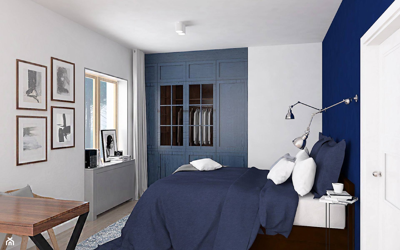Mieszkanie w gdańskiej kamienicy - Średnia biała niebieska z biurkiem sypialnia, styl nowoczesny - zdjęcie od BEZ CUKRU studio projektowe - Homebook