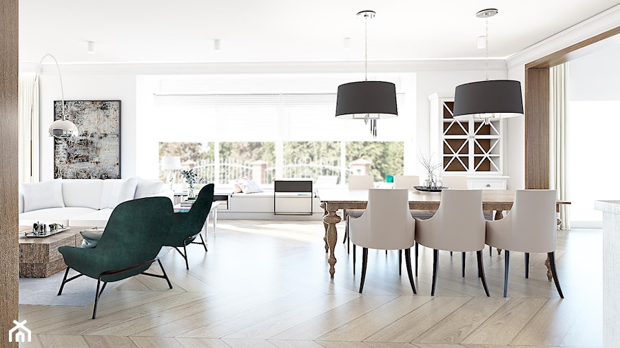 Dom dla rodziny - Średnia biała jadalnia w salonie, styl nowoczesny - zdjęcie od BEZ CUKRU studio projektowe