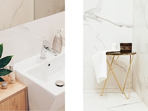 Mieszkanie na wynajem - Gdynia - Z lustrem z marmurową podłogą łazienka - zdjęcie od BEZ CUKRU studio projektowe