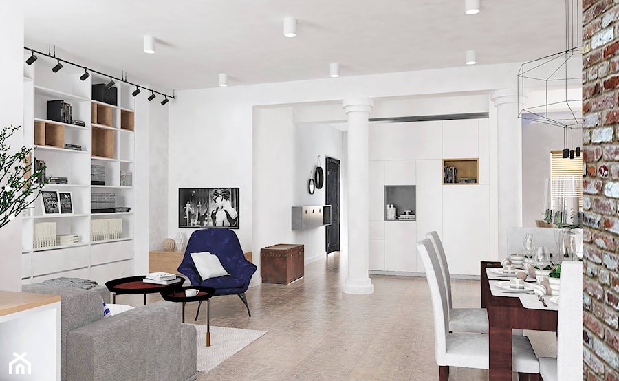 Mieszkanie w gdańskiej kamienicy - Średni biały szary salon z jadalnią, styl nowoczesny - zdjęcie od BEZ CUKRU studio projektowe
