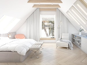 Dom dla rodziny - Duża biała sypialnia na poddaszu, styl nowoczesny - zdjęcie od BEZ CUKRU studio projektowe