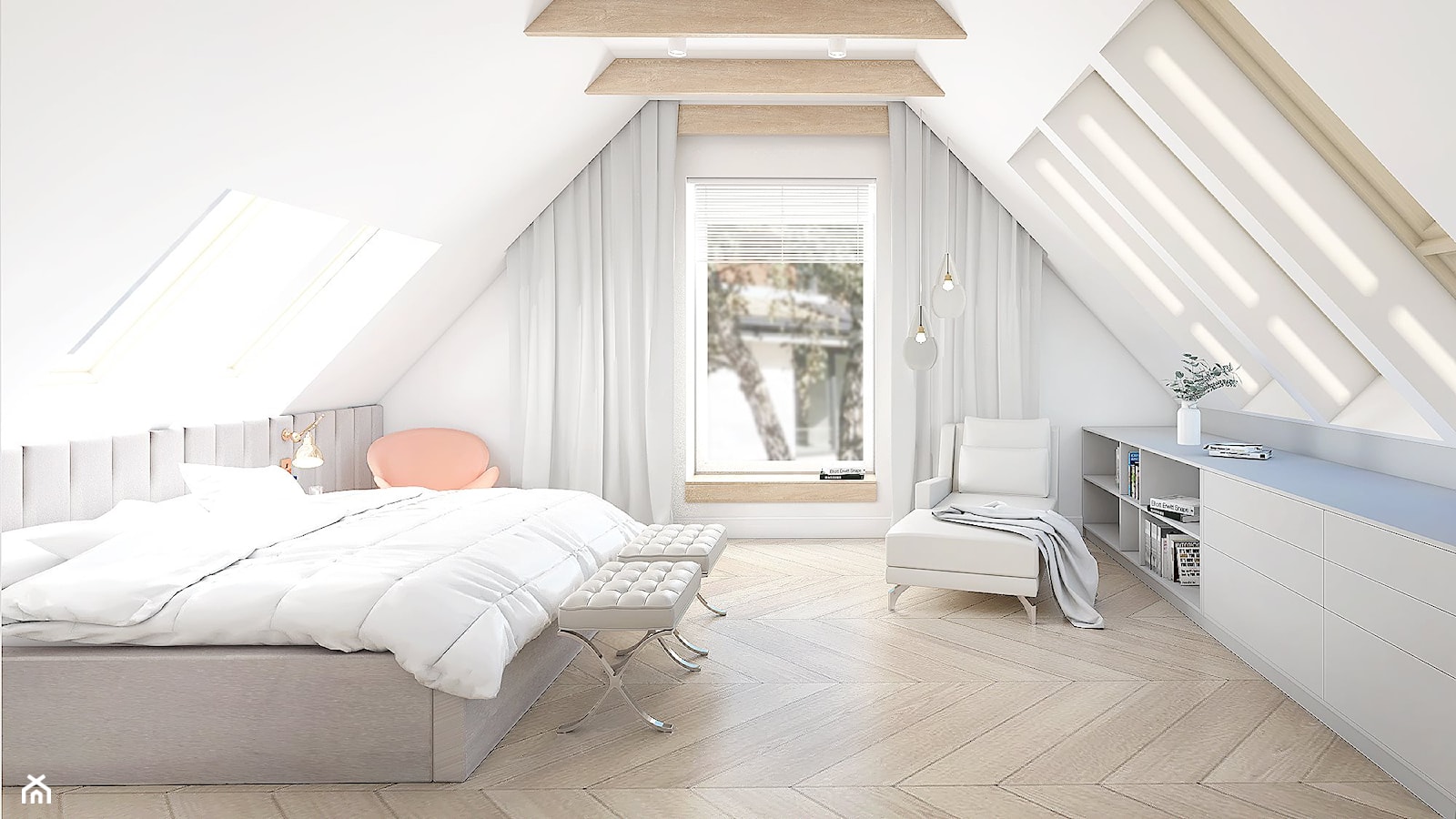 Dom dla rodziny - Duża biała sypialnia na poddaszu, styl nowoczesny - zdjęcie od BEZ CUKRU studio projektowe - Homebook