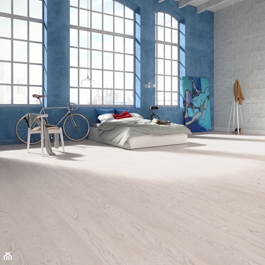 JEANS COLLECTION - Duża biała niebieska sypialnia, styl industrialny - zdjęcie od Baltic Wood - Homebook