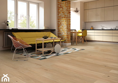 TIMELESS COLLECTION - Duży beżowy salon z kuchnią z jadalnią, styl minimalistyczny - zdjęcie od Baltic Wood