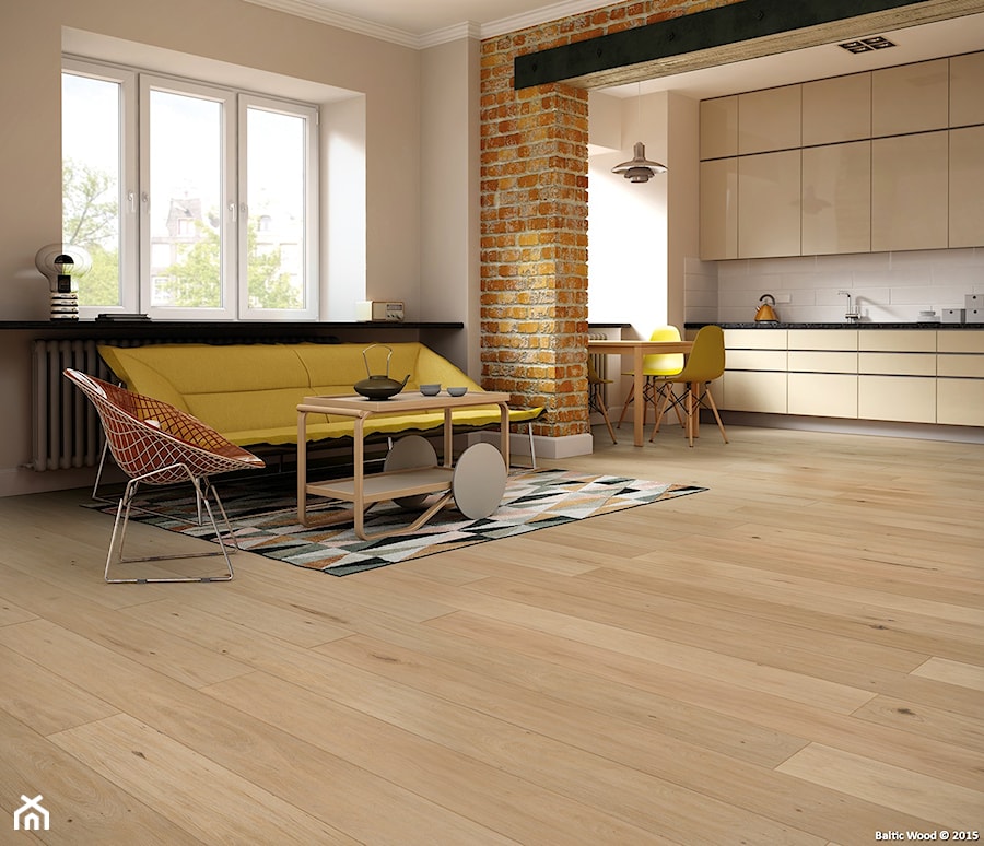 TIMELESS COLLECTION - Duży beżowy salon z kuchnią z jadalnią, styl minimalistyczny - zdjęcie od Baltic Wood