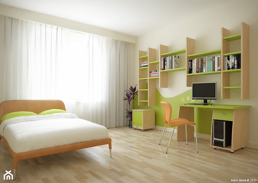 CLASSIC COLLECTION - Średnia biała zielona z biurkiem sypialnia - zdjęcie od Baltic Wood