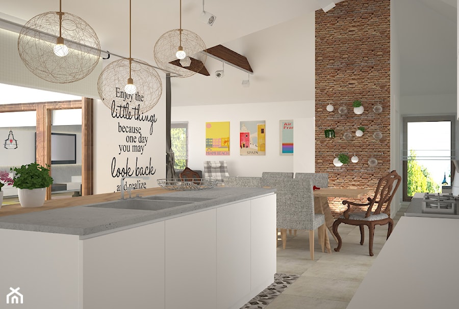 Dom w Łodzi - salon z kuchnią - zdjęcie od Kameleon - Kreatywne Studio Projektowania Wnętrz