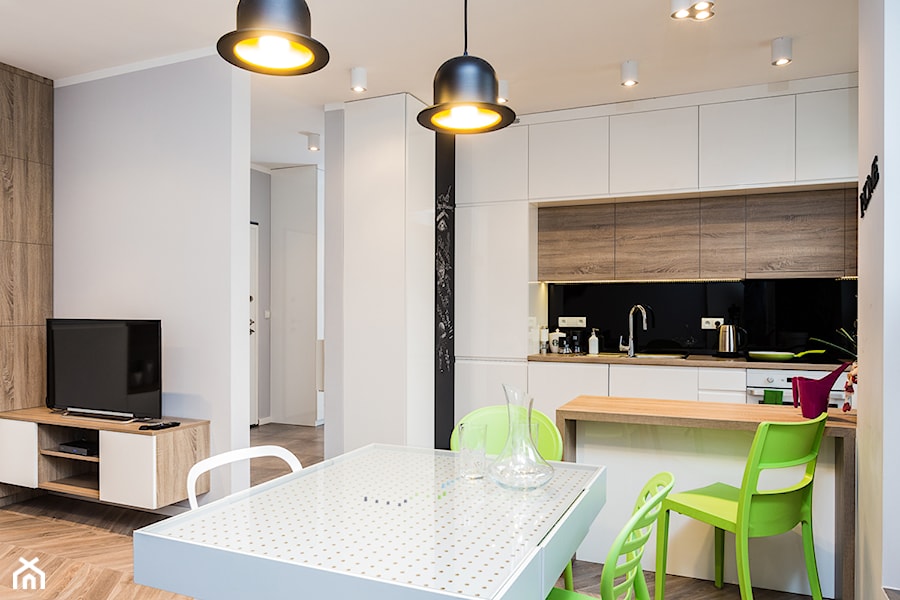 mieszkanie, Warszawa, Włochy - Średnia jadalnia w salonie, styl nowoczesny - zdjęcie od Kameleon - Kreatywne Studio Projektowania Wnętrz