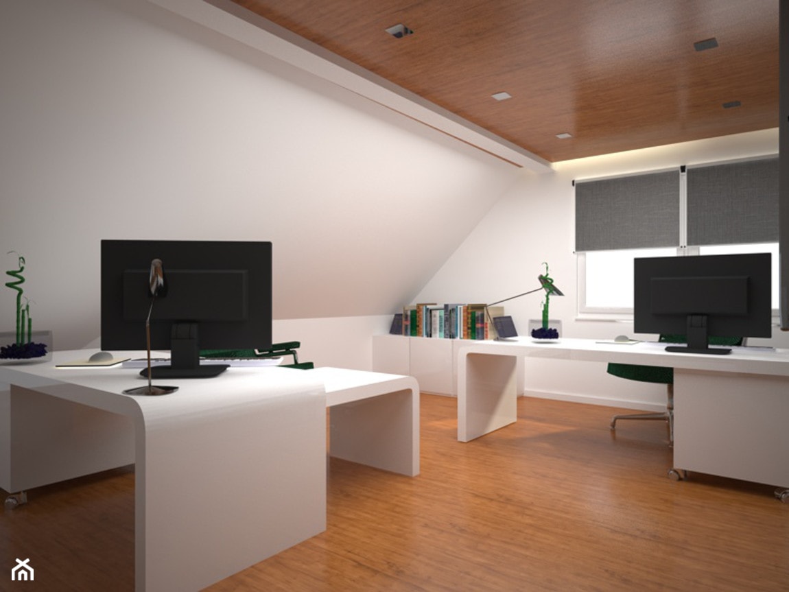 Biuro z drewnem i szkłem w tle - zdjęcie od Kameleon - Kreatywne Studio Projektowania Wnętrz - Homebook