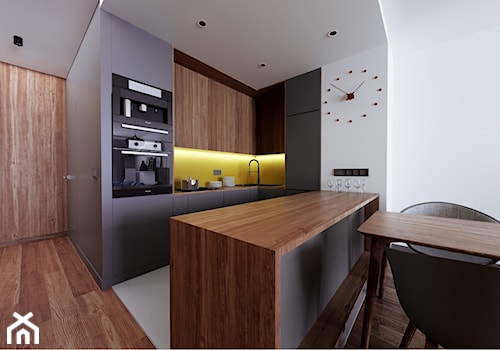Mieszkanie Wilanów - Średnia otwarta z salonem z zabudowaną lodówką kuchnia w kształcie litery u, styl nowoczesny - zdjęcie od Kameleon - Kreatywne Studio Projektowania Wnętrz