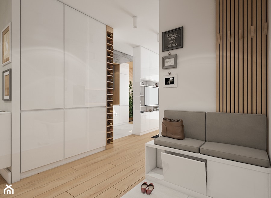 Mieszkanie Bemowo - Średni beżowy biały hol / przedpokój, styl nowoczesny - zdjęcie od Kameleon - Kreatywne Studio Projektowania Wnętrz