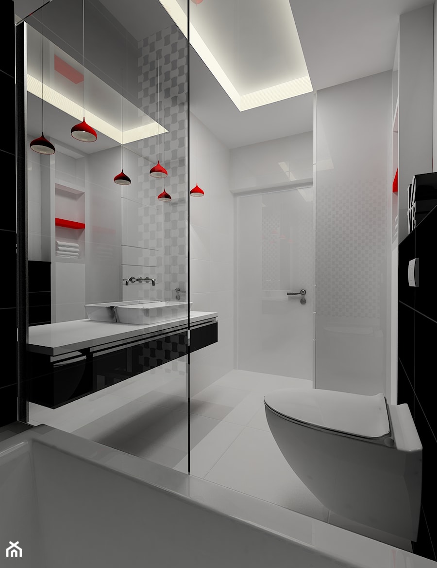 Apartament w Połczynie Zdroju - kontrast w łazience - zdjęcie od Kameleon - Kreatywne Studio Projektowania Wnętrz
