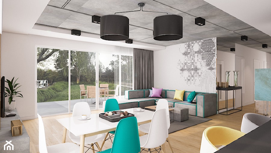 Dom Siedlce 2 - Duża szara jadalnia w salonie, styl nowoczesny - zdjęcie od Kameleon - Kreatywne Studio Projektowania Wnętrz