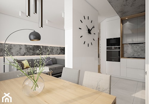 Mieszkanie Bemowo - Mała otwarta biała z zabudowaną lodówką kuchnia w kształcie litery l, styl nowoczesny - zdjęcie od Kameleon - Kreatywne Studio Projektowania Wnętrz