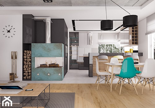 Dom Siedlce 2 - Średnia biała jadalnia w salonie w kuchni, styl nowoczesny - zdjęcie od Kameleon - Kreatywne Studio Projektowania Wnętrz