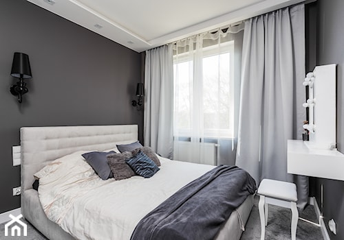 mieszkanie Warszawa, Praga - Duża biała szara sypialnia, styl nowoczesny - zdjęcie od Kameleon - Kreatywne Studio Projektowania Wnętrz