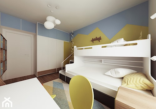 Mieszkanie Wilanów - Średni szary niebieski pokój dziecka dla dziecka dla nastolatka dla chłopca dla dziewczynki dla rodzeństwa, styl nowoczesny - zdjęcie od Kameleon - Kreatywne Studio Projektowania Wnętrz