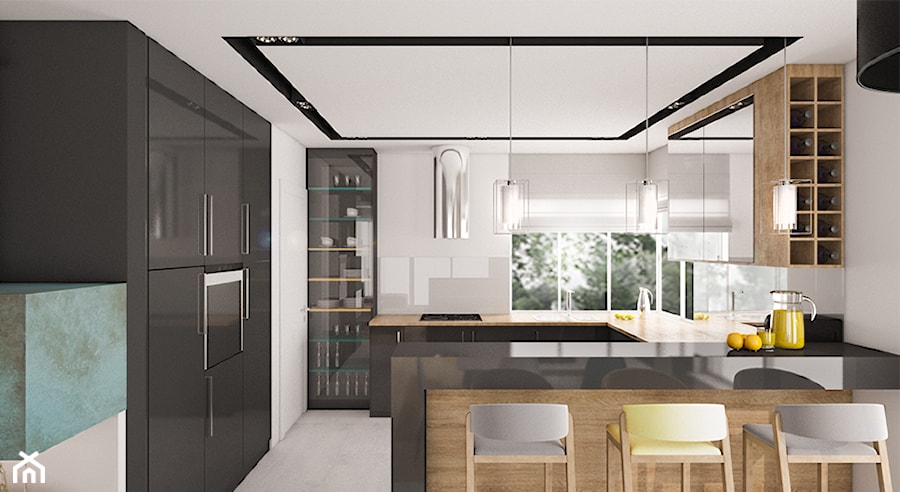 Dom Siedlce 2 - Duża otwarta z zabudowaną lodówką kuchnia w kształcie litery l z oknem, styl nowoczesny - zdjęcie od Kameleon - Kreatywne Studio Projektowania Wnętrz